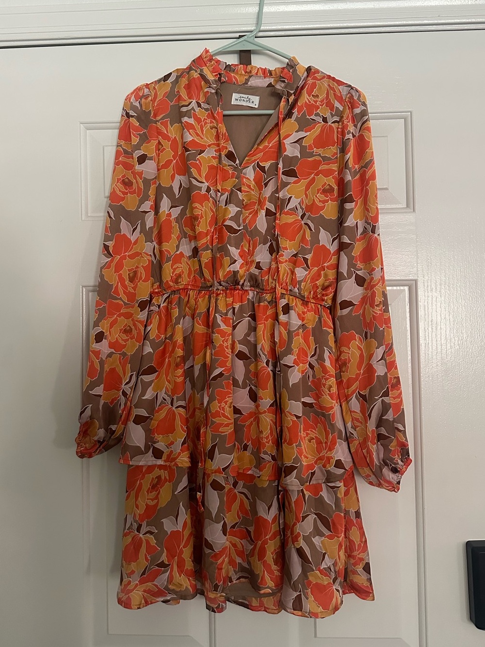 Floral Tiered Long Sleeve Mini Dress - Orange Bloom